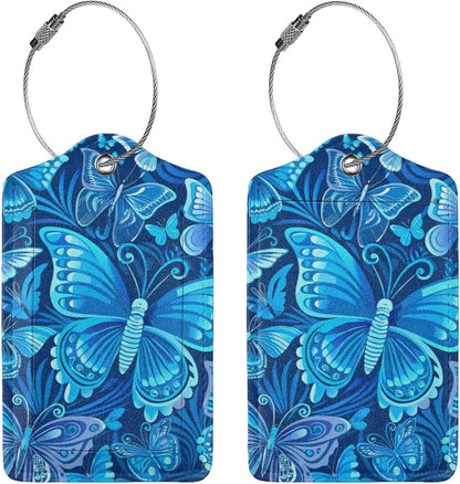 2 Pack Luggage Tag for Suitcase, Cute Unique Leather Suitcase Tags Identifiers with Privacy Name Address Labels & Durable Steel Loop for Women Men Travel