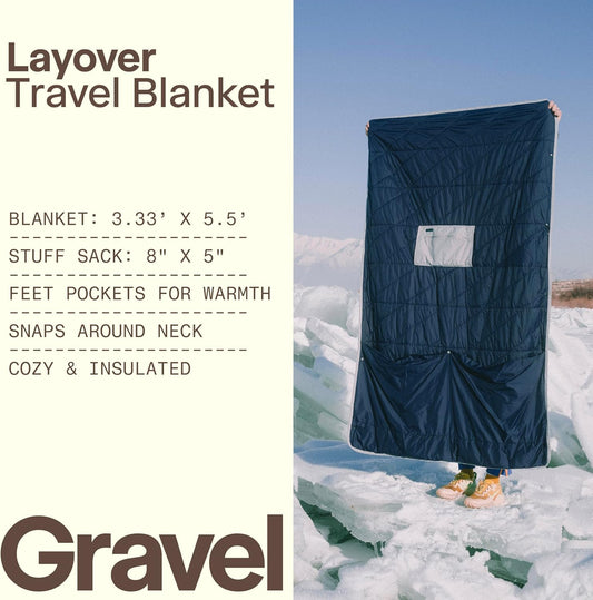 Gravel Layover Travel Blanket – Ultra-Light, Compact Down Alternative for Camping and Travel (Blue)