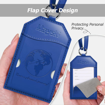 Mayski Luggage Tags for Suitcases 3 Pack Suitcase Bag Tags, TSA Approved, Metal Buckle, Bag Tags with Name ID Card Travel Essentials, Blue Global