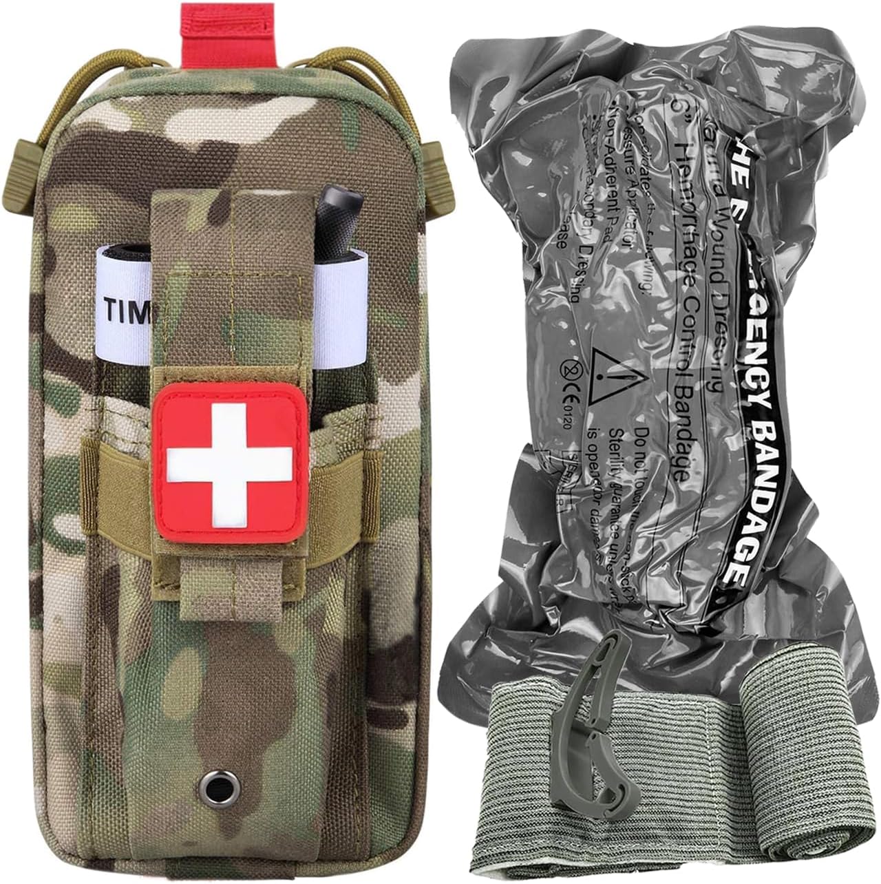 Tourniquet Pouch (Israeli Bandage + IFAK Pouch), Small Trauma Medical Kit Tactical First Aid for Camping and Hiking (Camouflage)