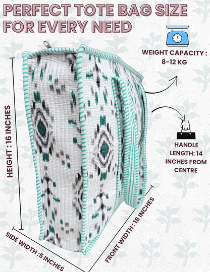 Cotton Quilted Tote Bag for Women – Large Beach & Travel Tote with Zipper, Reusable Grocery Bag