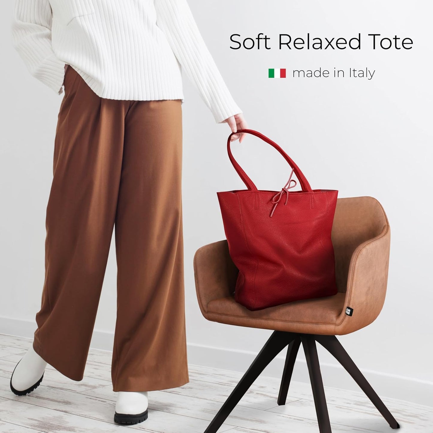 Italian Calf Leather Tote for Women with Zipper, Inner Pocket & Flat Base | Soft Unlined Shopper for Work & Travel