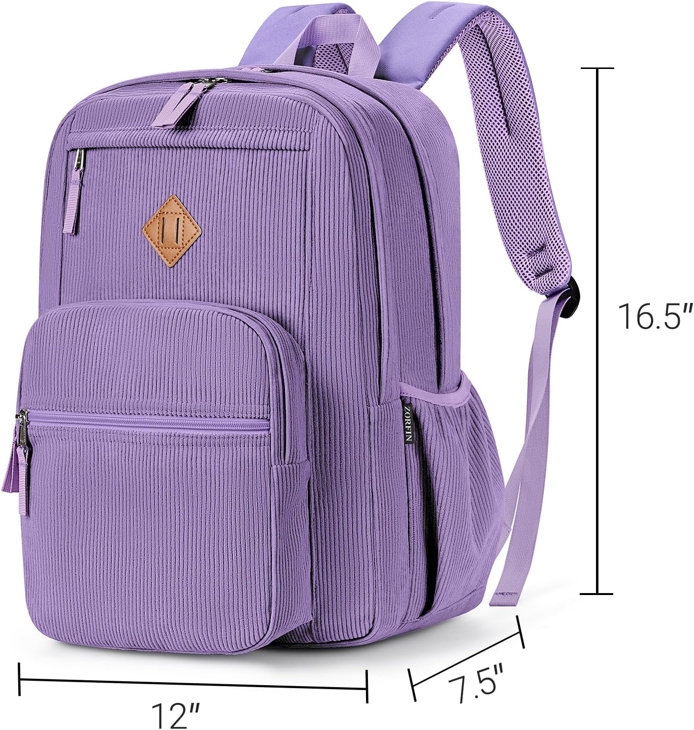 ZORFIN 26L Backpack for College, and Travel: Corduroy Bookbag - Deep Purple