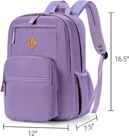 ZORFIN 26L Backpack for College, and Travel: Corduroy Bookbag - Deep Purple