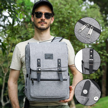 HFSX Vintage Backpack Anti Theft Laptop Backpack Men Women Business Travel Computer Backpack College Bookbag Stylish Water Resistant Vintage Backpack with USB Port Fits 15.6 Inch Laptop Grey