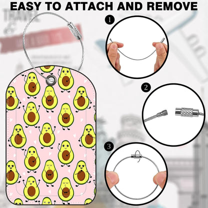 2 Pack PU Luggage Tags for Suitcase, Avocado Suitcase Tag Leather ID Label Bag Tags with Privacy Cover and Metal Loop for Men Women Travel Bag