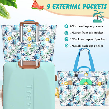 Extra Large Beach Bags for Women, Waterproof Sandproof Beach Tote Bag Zipper Foldable Swim Pool Bag with Wet Pocket