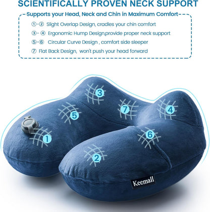 Inflatable Neck Pillow Airplane, Comfortable Inflatable Travel Neck Pillows for Airplanes Traveling on Plane, Soft Plush Cover Head Neck Rest Sleeping Long Flight for Car Train Office Home
