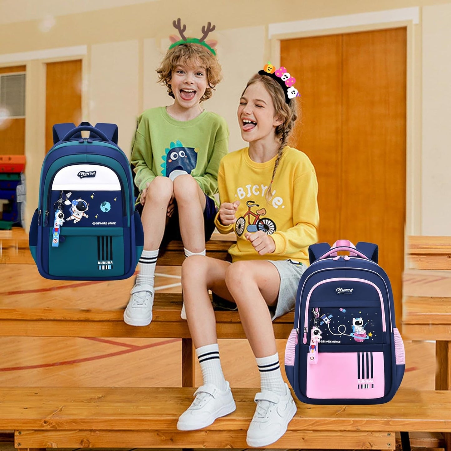 Astronaut-space Kids Backpack for Girls-Boys Elementary Middle School Backpack Book Bags for Girls Lightweight Back Pack pink-blue