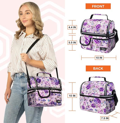 opux Lunch Bag Women Insulated, Adult Lunch Box Cooler, Flower Lunch Box - Image 3