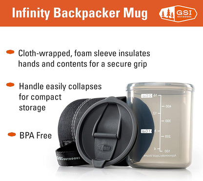 GSI Outdoors Infinity Backpacker Mug I Lightweight, BPA-Free Coffee Cup for Travel, Camping Gear, Backpacking and Outdoors - 17 oz.