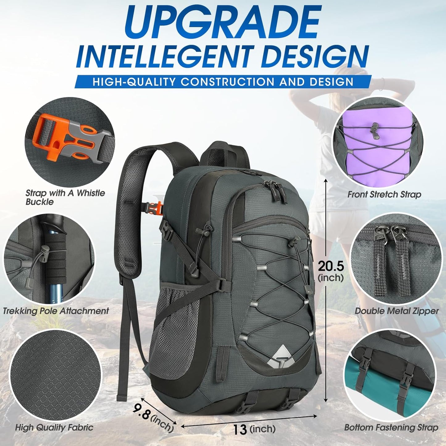 IGOLUMON Hiking Backpack 40L Packable Lightweight Camping Backpack Men Women Waterproof Hiking Daypack Outdoor Travel Daypack