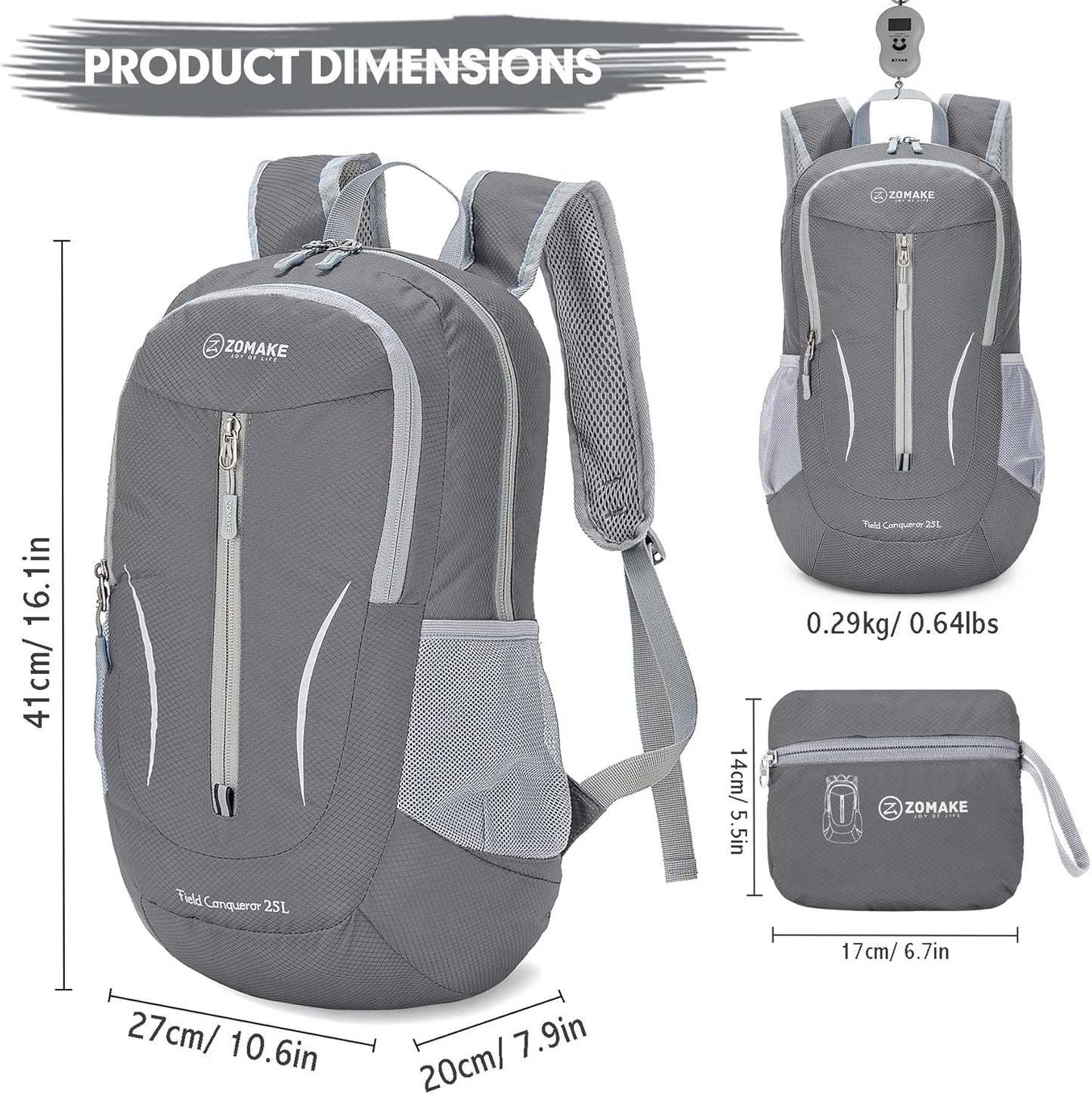 ZOMAKE Ultra Lightweight Packable Backpack 25L, Foldable Hiking Backpacks Water Resistant Small Folding Daypack for Travel(Dimgray NEW)