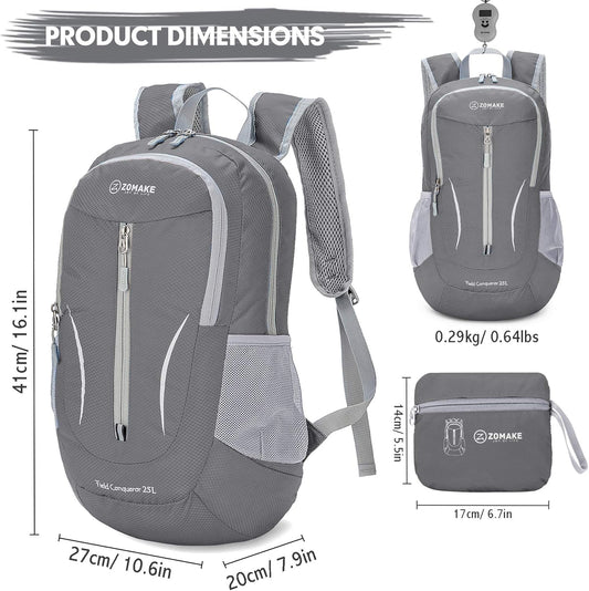 ZOMAKE Ultra Lightweight Packable Backpack 25L, Foldable Hiking Backpacks Water Resistant Small Folding Daypack for Travel(Dimgray NEW)