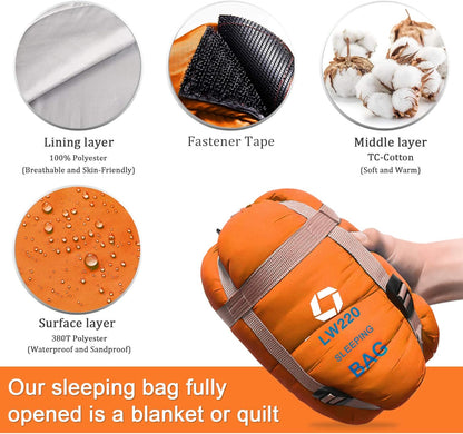 ECOOPRO Warm Weather Sleeping Bag - Portable, Waterproof, Compact Lightweight, Comfort with Compression Sack - Great for Outdoor Camping, Backpacking & Hiking-83 L x 30" W Fits Adults