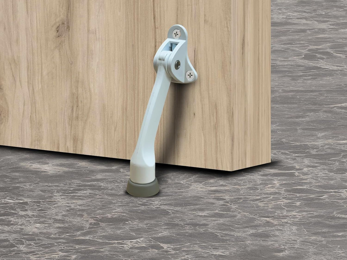 QCAA Heavy Duty Kickdown Door Stopper, 4", Zinc Die Cast, White, 1 Pack, Made in Taiwan