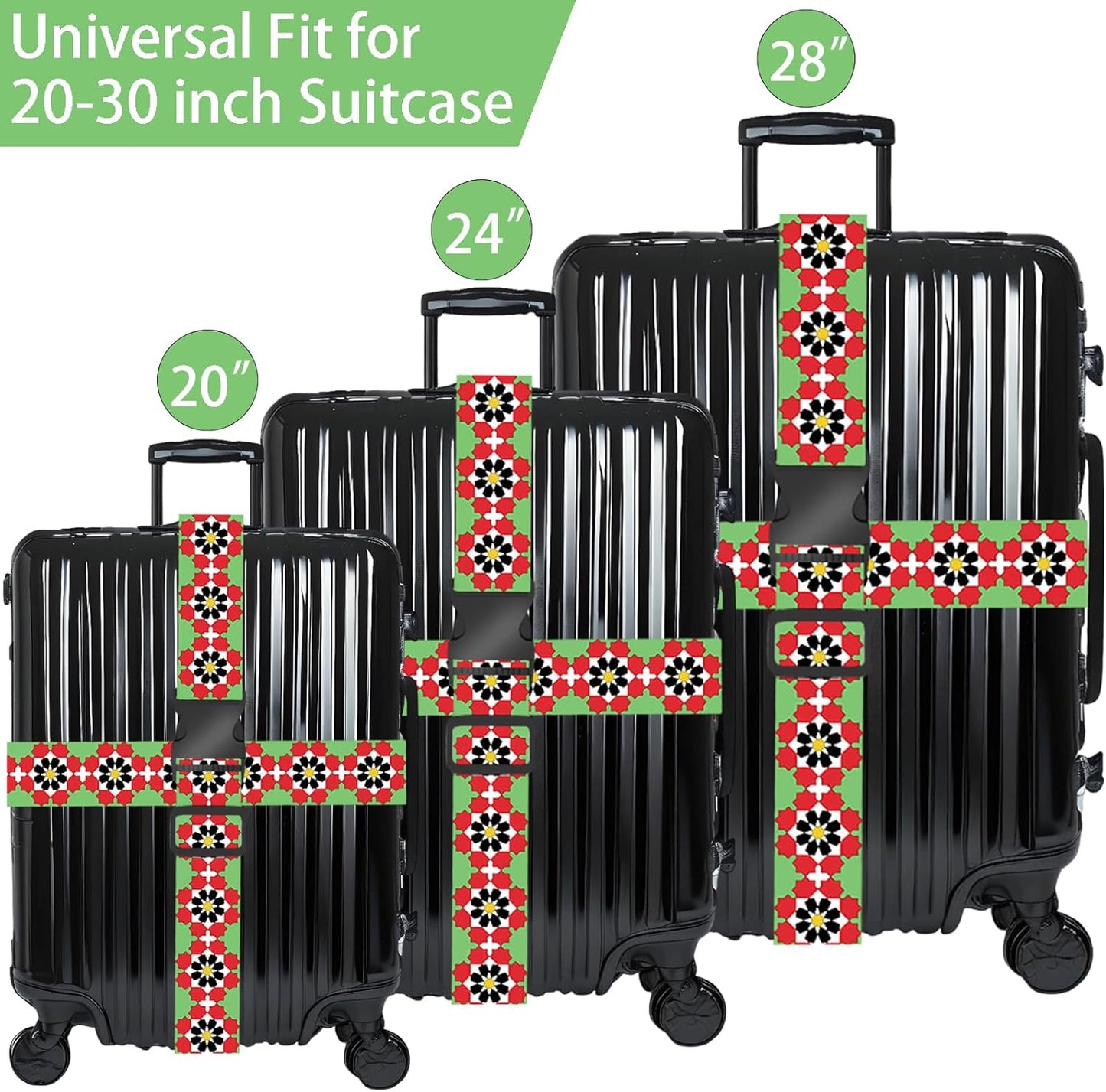 Flowers Luggage Straps for Suitcases, Adjustable Luggage Travel Belts to Keep Luggage Security While Travel, Strong Polyester Fabric, Easy-to-Recognize Stylish Design Travel Accessories, 2 Pack