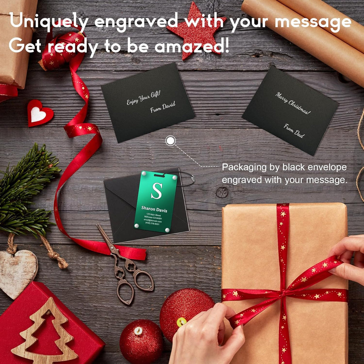 Personalized Luggage Tags: Custom Metal Luggage Tags for Suitcases, Backpacks and Bags with Your Personalized Text (Green)