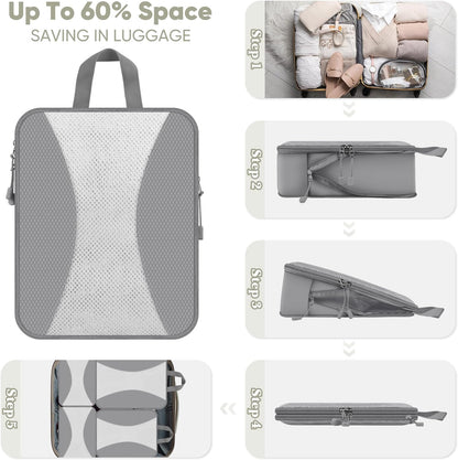 8 Set Compression Packing Cubes for Travel, Packing Cubes Compression Travel Accessories Expandable Packing Organizers for Carry on Luggage Suitcase (Gray)