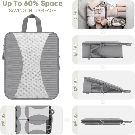 8 Set Compression Packing Cubes for Travel, Packing Cubes Compression Travel Accessories Expandable Packing Organizers for Carry on Luggage Suitcase (Gray)