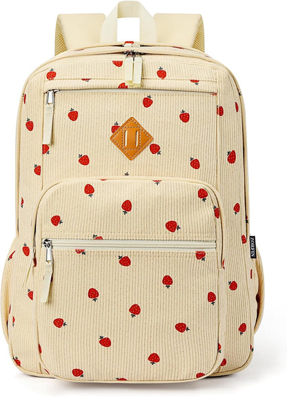 ZORFIN 26L Backpack for College, and Travel: Corduroy Bookbag - Strawberry