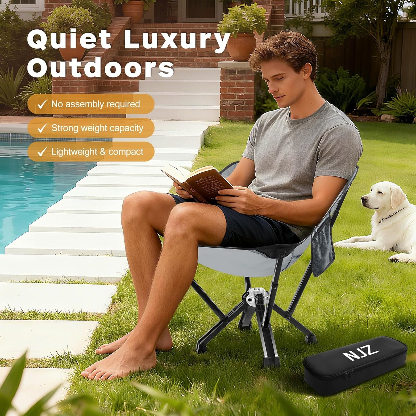 Folding Camping Chairs - 600 LBS Capacity Heavy Duty Camping Chair, Compact Folding Chair with Quick Setup & Carry Bag - Portable Camp Chair for Travel, Sports, Lawn, Beach - Silver