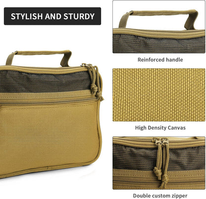 Toiletry Bag for Men Travel, Men's Hanging Toiletry Bag, Portable Dopp Kit Organizer with Hook - Shaving Bag, Tactical Travel Essentials Khaki（No molle）