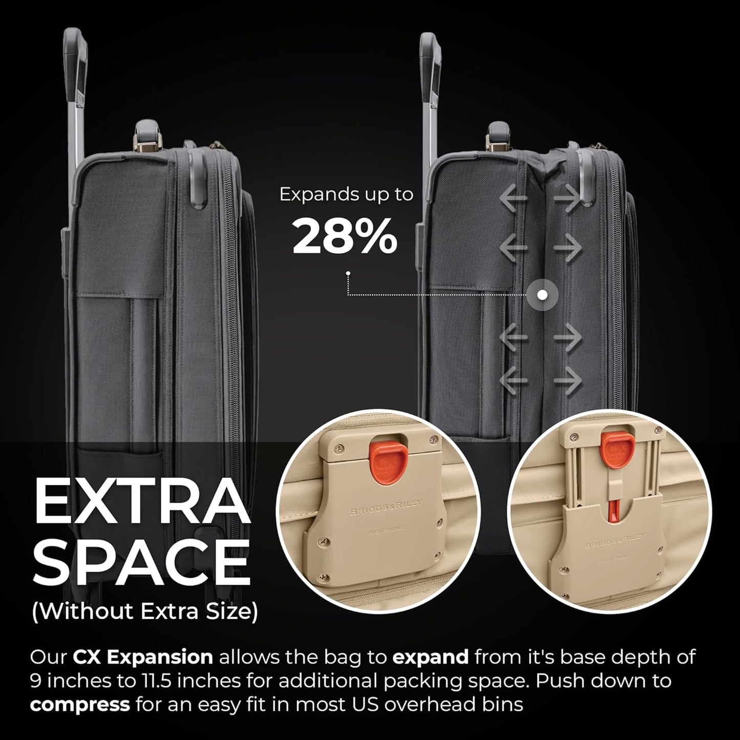 Briggs & Riley Essential 22" Carry On Expandable Spinner - Luggage for Travel, Suitcases with Wheels, Softside Rolling Bag for Men & Women, Self-Repairing Zipper - Baseline Collection, Steel Gray