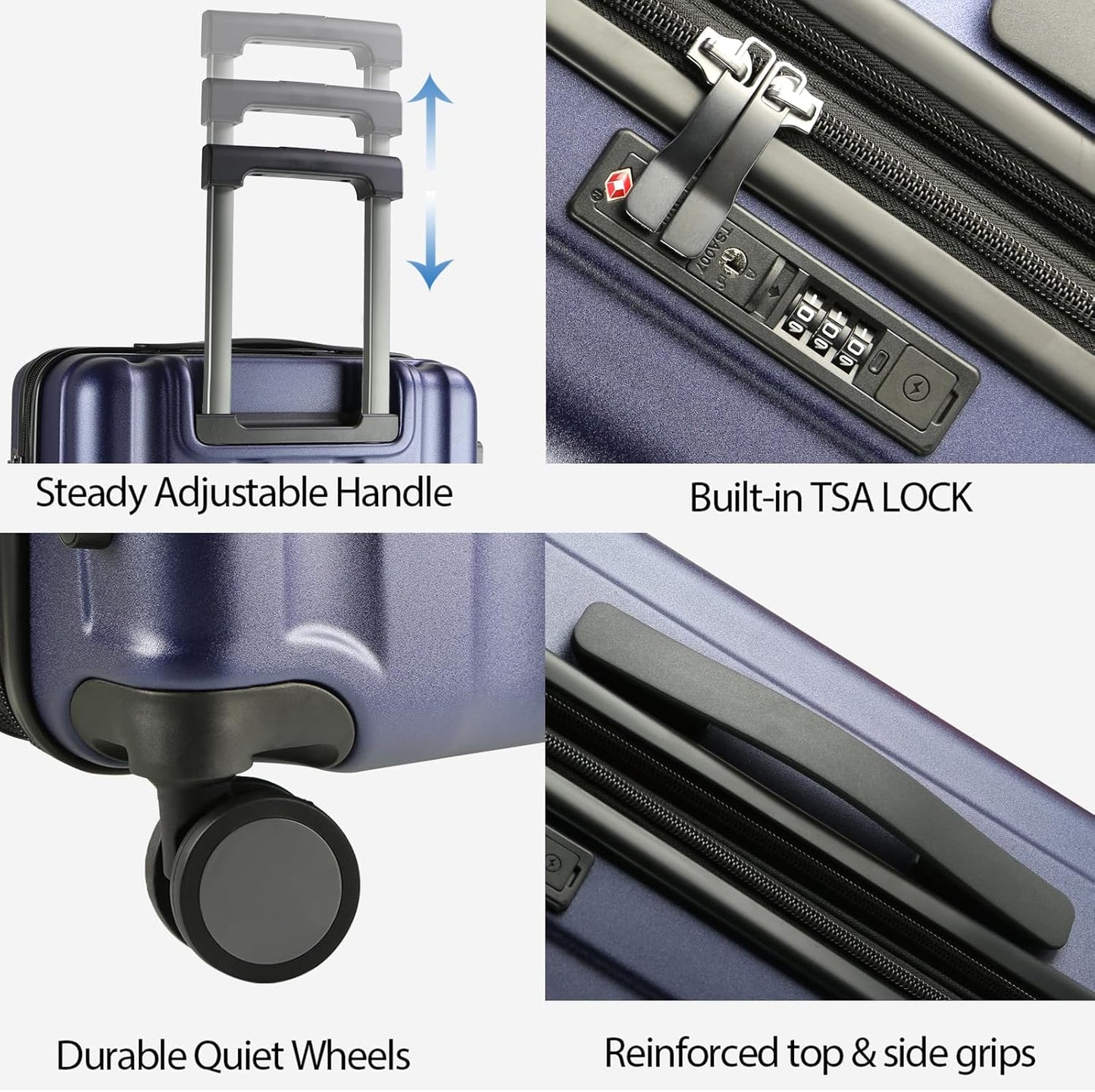 KROSER Hardside Expandable Carry On Luggage with Spinner Wheels & Built-in TSA Lock, Durable Suitcase Rolling Luggage with USB Port, Carry-On 20-Inch, Navy Blue