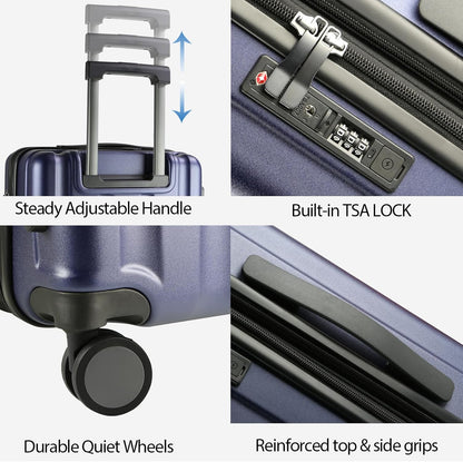 KROSER Hardside Expandable Carry On Luggage with Spinner Wheels & Built-in TSA Lock, Durable Suitcase Rolling Luggage with USB Port, Carry-On 20-Inch, Navy Blue
