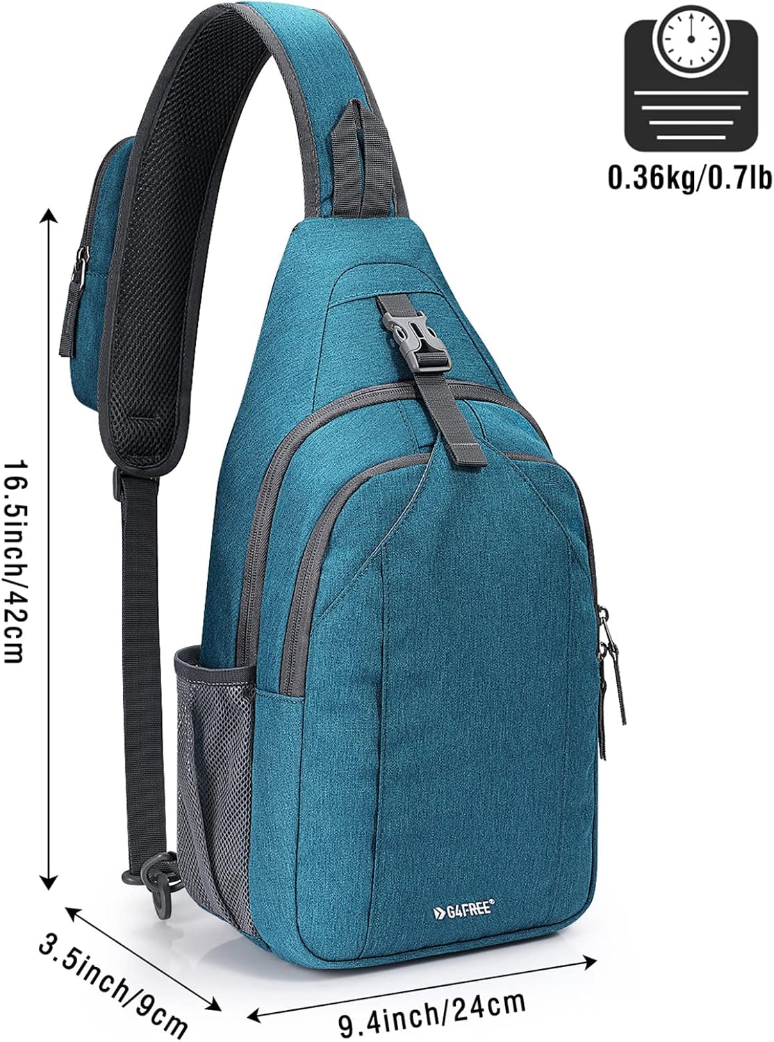 G4Free Sling Bag RFID Blocking Sling Backpack Crossbody Chest Bag Daypack for Hiking Travel(Teal Blue)
