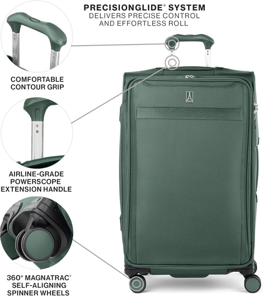 Travelpro VersaPack+ Lightweight Softside Expandable Checked Luggage, 8 Spinner Suitcase, TSA Lock, Men and Women, Checked Large 29-Inch, Desert Sage Green