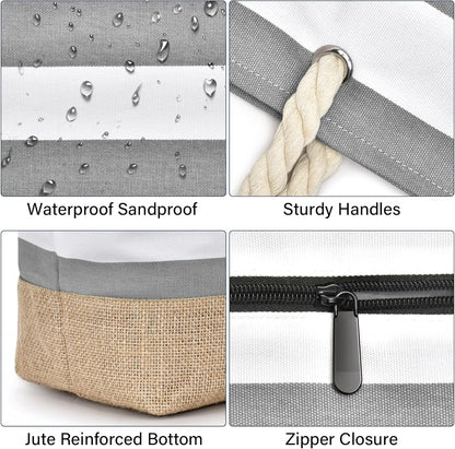 Becokan Beach Bag Initial Beach Tote with Makeup Bag for Travel Work Storage Personalized Birthday Gifts for Women Her