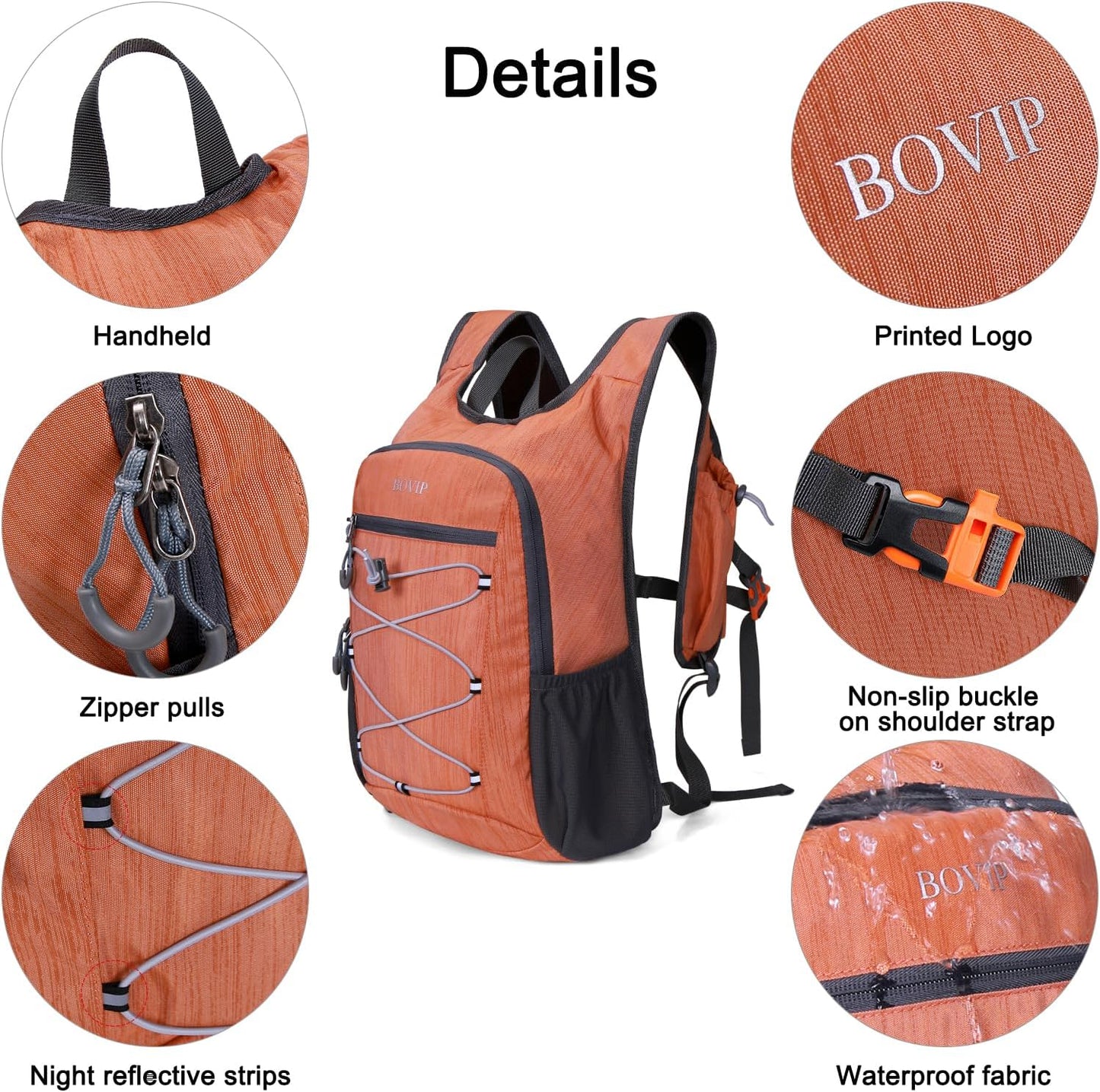 BOVIP 20L Hiking Backpack Lightweight Packable Hiking Daypack Small Travel Outdoor Foldable Shoulder Bag Orange