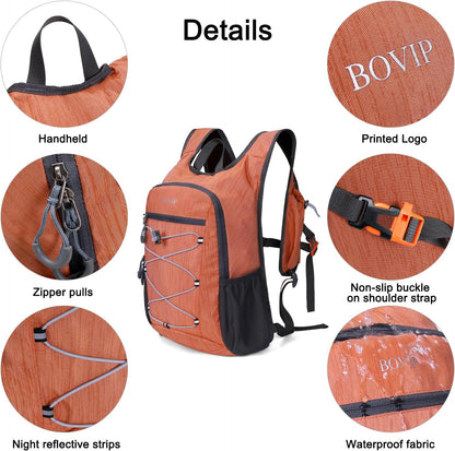 BOVIP 20L Hiking Backpack Lightweight Packable Hiking Daypack Small Travel Outdoor Foldable Shoulder Bag Orange