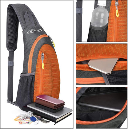 G4Free Sling Bag for Men Women, Small Crossbody Backpack Lightweight Chest Shoulder Bags for Travel, Outdoor and Sports (Grey-orange)