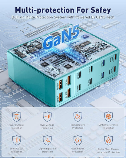 Charging Station (600W),12-Port USB C Charger Block with Dual 100W PD USB-C Fast Charging Station Hub for MacBook Pro/Air/All iPad Phone 17/16 15/14/13/Pro Max/Samsung Galaxy Note(Green)