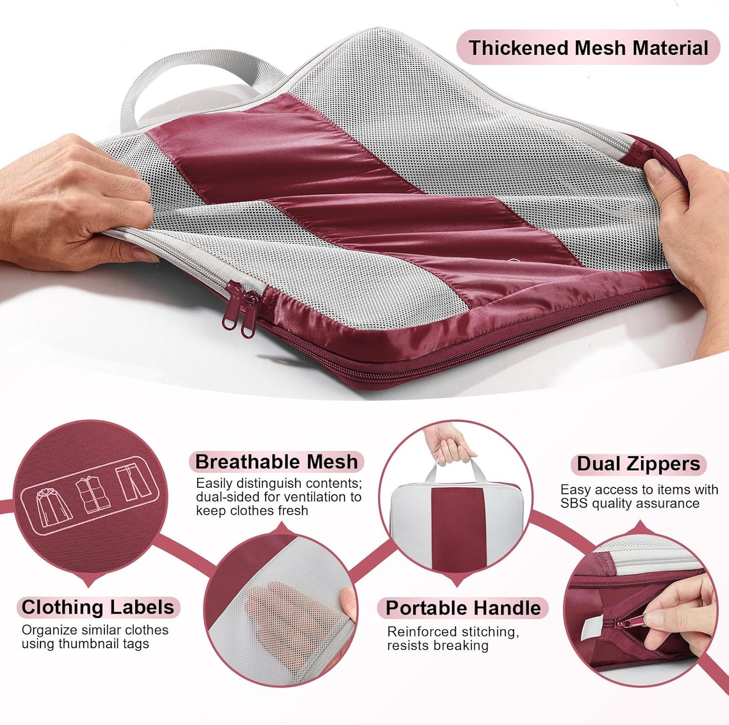 8 Set Compression Packing Cubes for Travel Essentials,Compressible Expandable Packing Cubes for Suitcase,OlarHike Luggage Organizer Bags for Travel,Handy Helper for Organizing Clothes(Wine Red)
