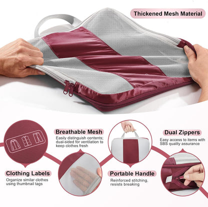 8 Set Compression Packing Cubes for Travel Essentials,Compressible Expandable Packing Cubes for Suitcase,OlarHike Luggage Organizer Bags for Travel,Handy Helper for Organizing Clothes(Wine Red)