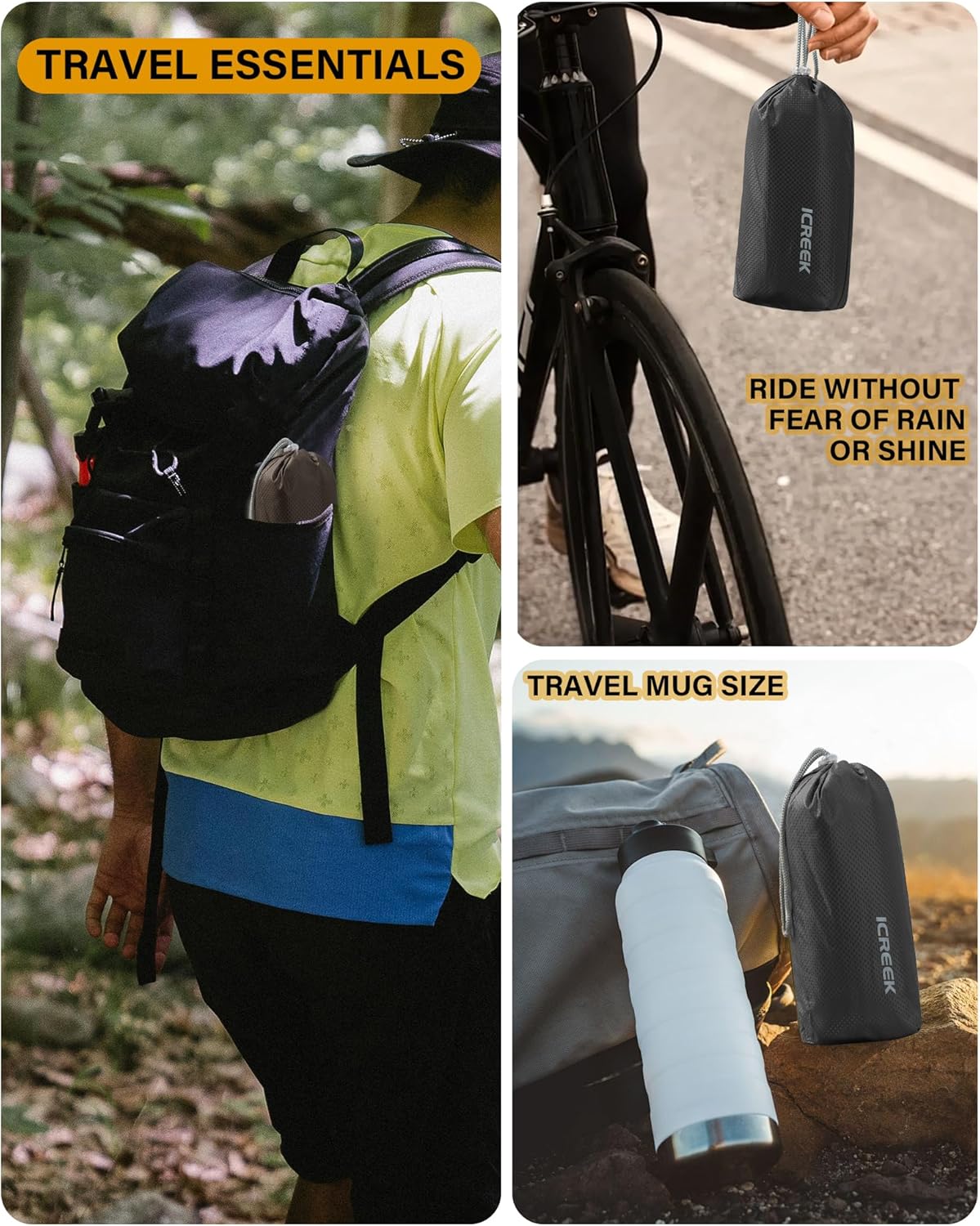 iCreek Hooded Rain Poncho with Pocket Waterproof Lightweight Unisex Raincoat Jacket for Hiking, Camping, Outdoor