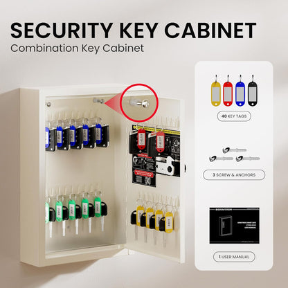 40 Keys Combination Key Lock Box with Code, Key Box Wall Mount for Home Office Key Storage, Resttable Code