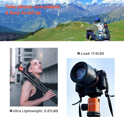 GEEKOTO 77’’ Tripod, Camera Tripod for DSLR, Compact Aluminum Tripod with 360 Degree Ball Head and 8kgs Load for Travel and Work