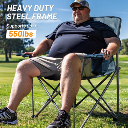 Timber Ridge 550 LBS Oversized Folding Camping Chair for Adults, Heavy Duty Outdoor Chair with Cup Holder Side Pocket for Camp, Lawn, Picnic, Navy-Upgrade