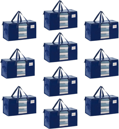 VENO 10 Pack Moving Bags, Comforter and Blanket Storage Bags for Closet, Moving Boxes, Boxes with Lids Alternative, College Dorm Packing Supplies, Foldable Heavy-Duty Tote (Blue, 10 Pack)