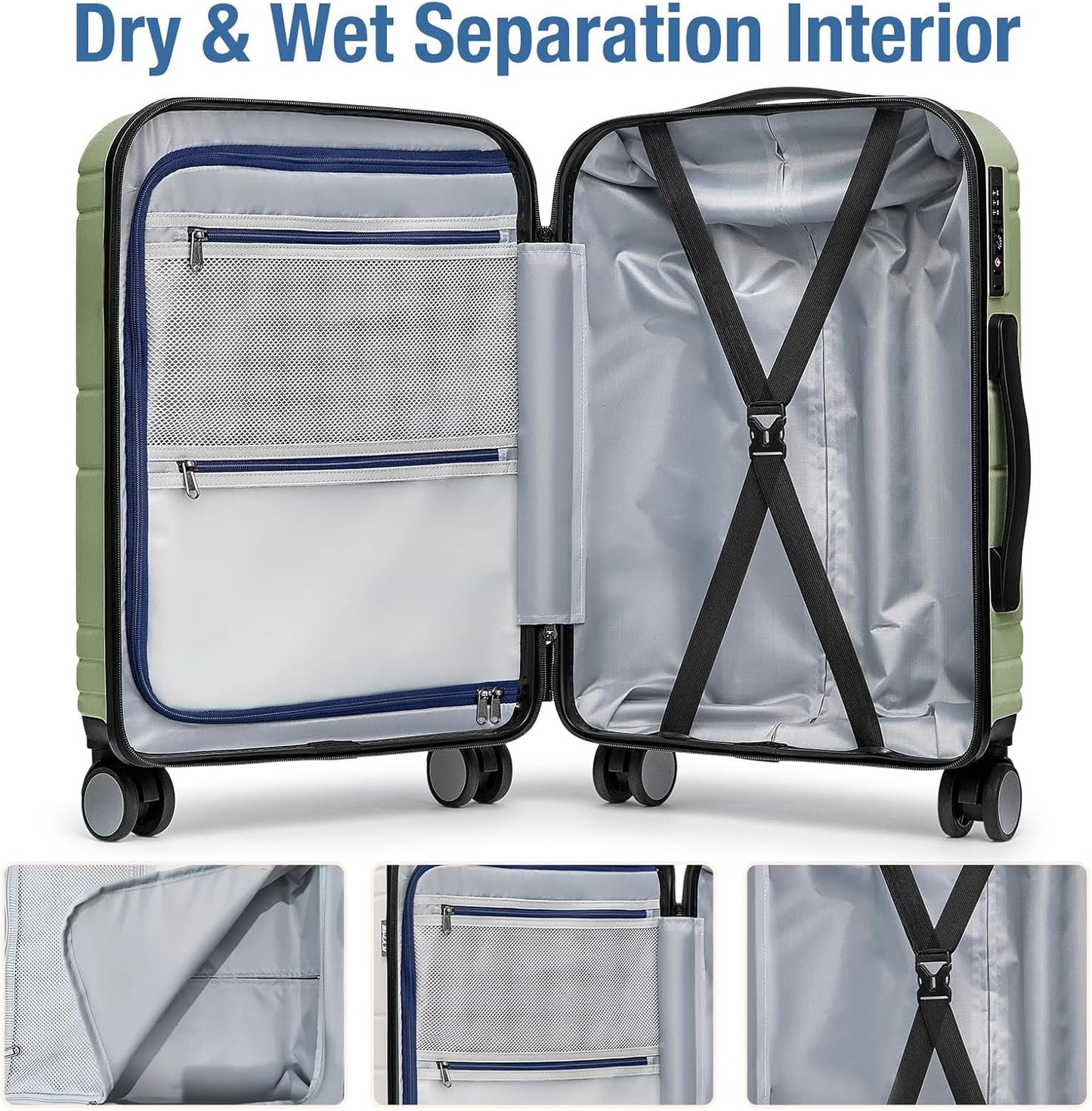 KYME Carry On Luggage 22x14x9 Airline Approved with TSA Lock Hard Shell Carry On Suitcase Lightweight Suitcases with Wheels Small Luggage for Men Women,Carry-On 20 Inch,Lt Green