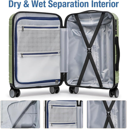 KYME Carry On Luggage 22x14x9 Airline Approved with TSA Lock Hard Shell Carry On Suitcase Lightweight Suitcases with Wheels Small Luggage for Men Women,Carry-On 20 Inch,Lt Green