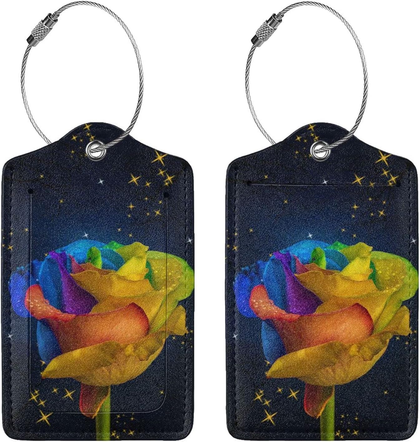 2 Pack Luggage Tag for Suitcase, Cute Unique Leather Suitcase Tags Identifiers with Privacy Name Address Labels & Durable Steel Loop for Women Men Travel