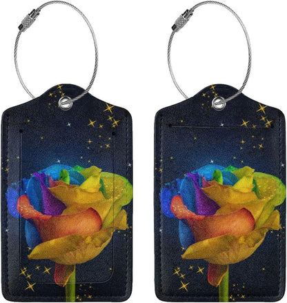 2 Pack Luggage Tag for Suitcase, Cute Unique Leather Suitcase Tags Identifiers with Privacy Name Address Labels & Durable Steel Loop for Women Men Travel