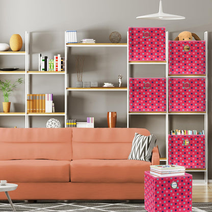 SIMPLE HOUSEWARE 10-Inch Collapsible Fabric Cube Storage Bin with Handles, Printed Design, 6 Pack, Pink