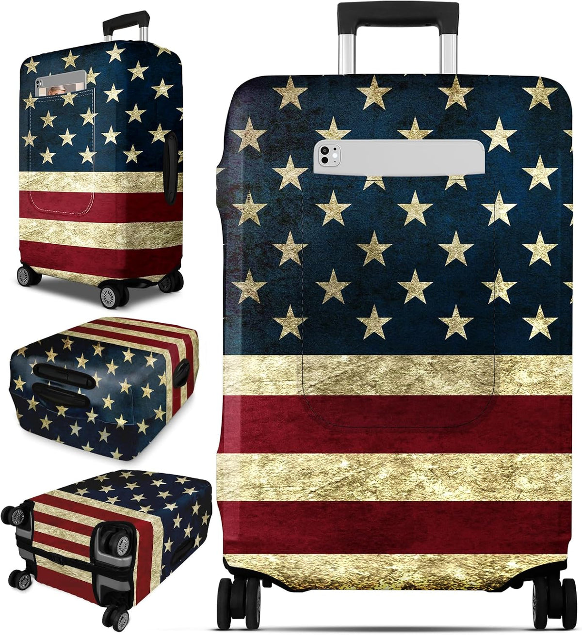 Slohif Luggage Cover for Suitcase Tsa Approved Protector - Luggage Sleeve Large Suit Case Cover Travel Stretch Baggage Case Protective Washable Fit 31-32 Inch Flag XL